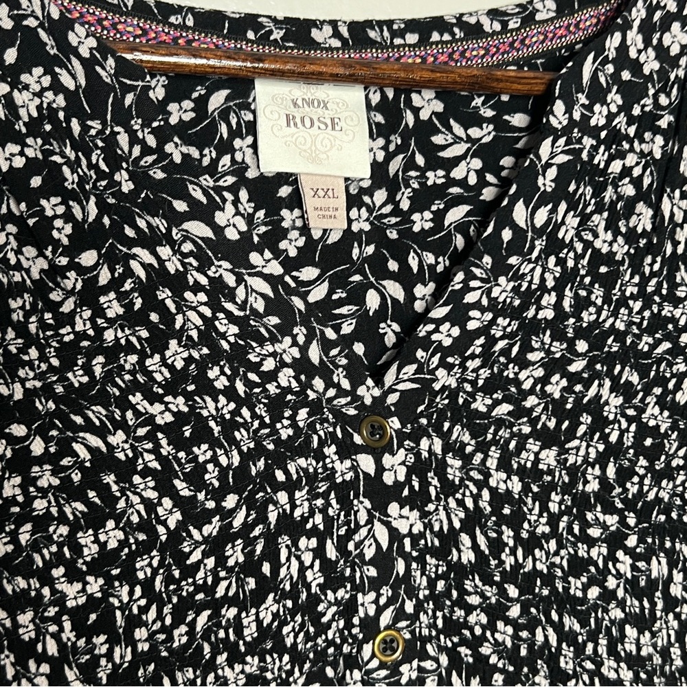 Knox Rose Black Floral Print Long Sleeve Peasant Style Top Hi-L Womens Size XXL - Picture 3 of 12